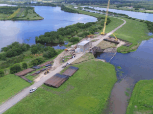Aerial view of proposed coastal protection infrastructure designed to safeguard Gulf Coast assets