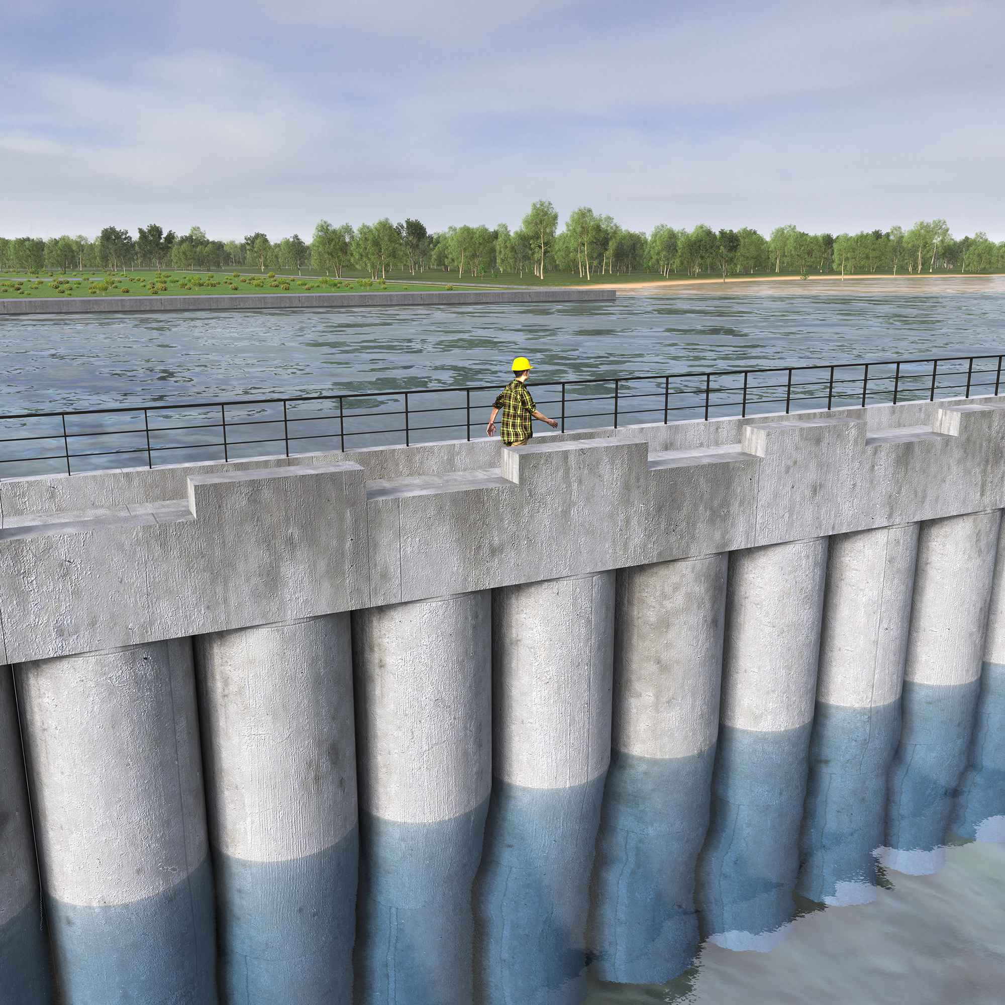 Combi-wall flood protection infrastructure 3D Rendering