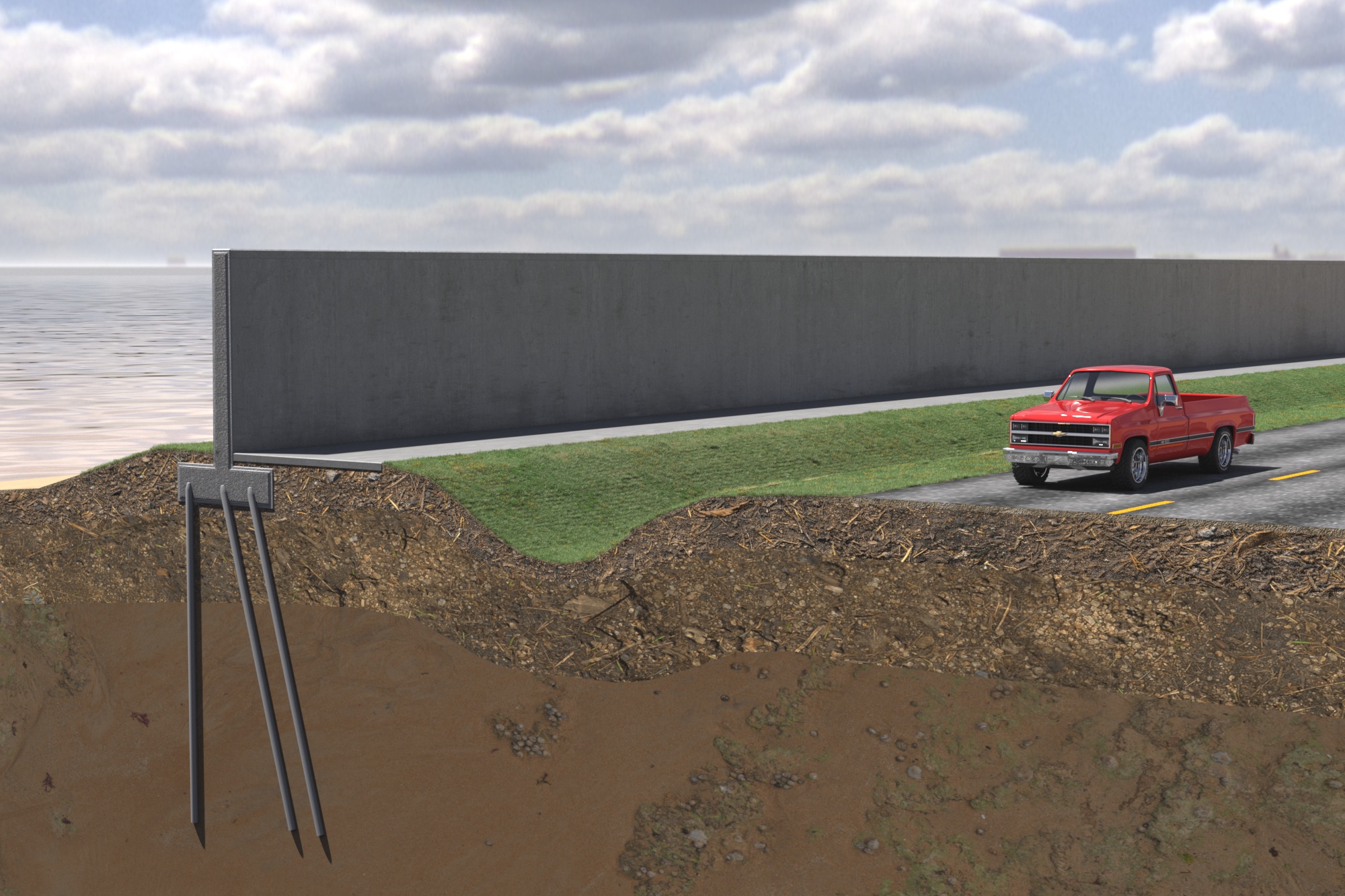 T-wall coastal protection infrastructure being constructed under GCPD oversight in Texas